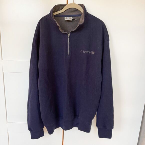 Cinch Quarter Zip Men’s XL Navy with Gray Grid Fleece‎ Pullover Western Ranch - Picture 1 of 4